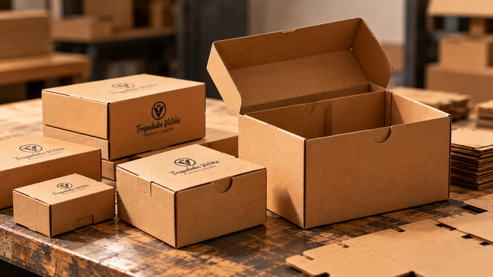 Terminaciones y Finish: Cajas de cartón troqueladas con el logo de Troquelados Victoria